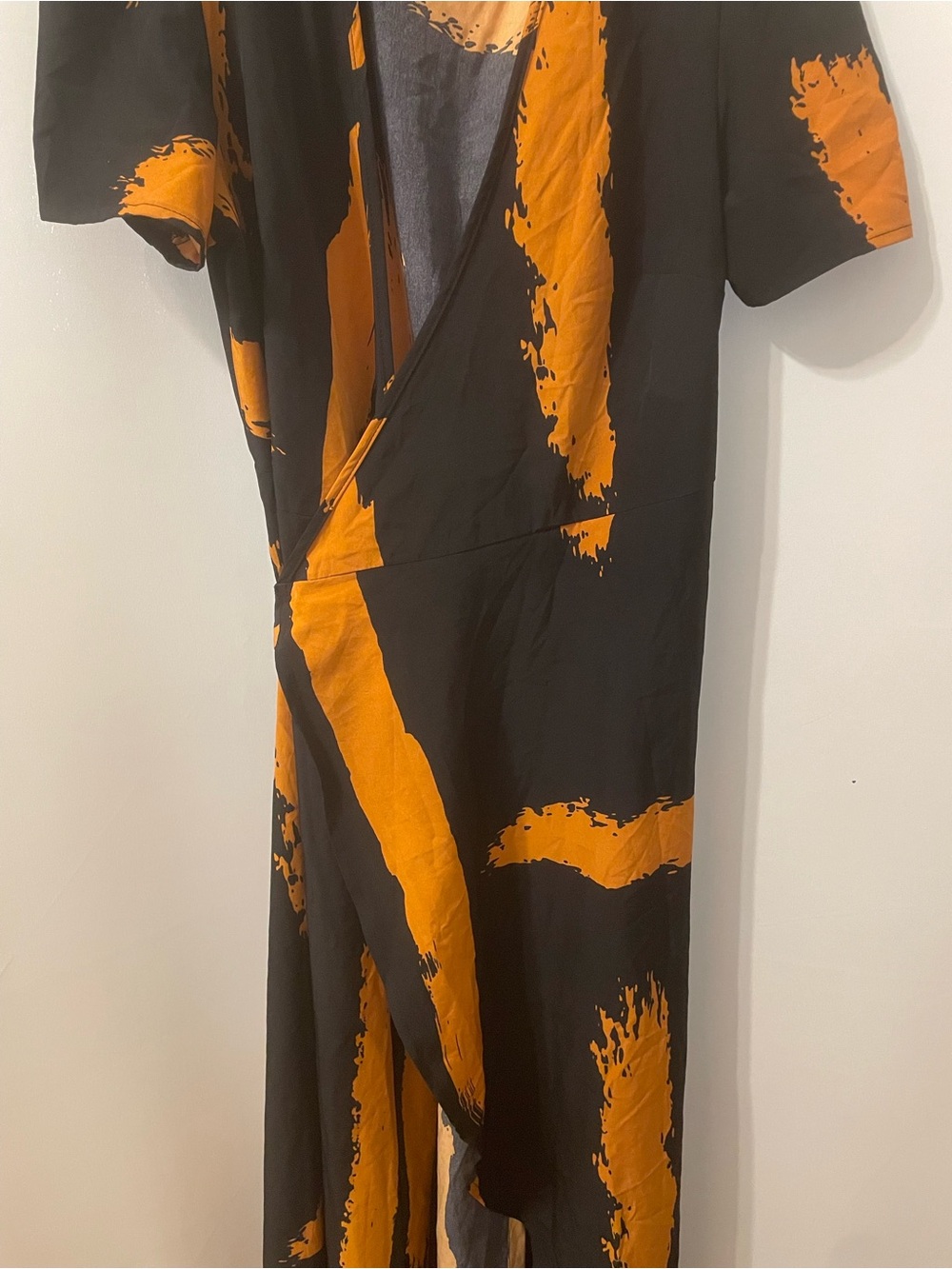 Women’s Black and Orange Wrap Maxi Dress
